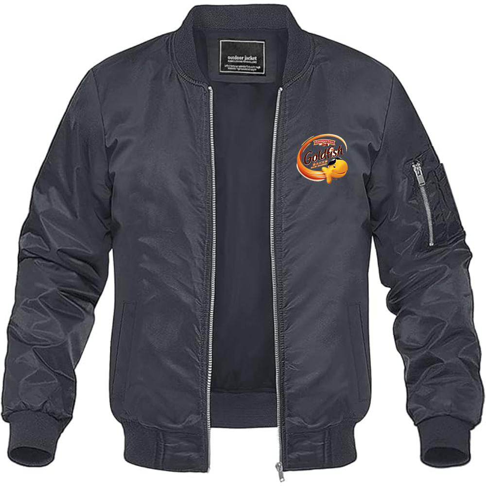 Men's Goldfish Logo Lightweight Bomber Jacket Windbreaker Softshell Varsity Jacket Coat