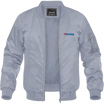Men's TV Technology Logo Lightweight Bomber Jacket Windbreaker Softshell Varsity Jacket Coat