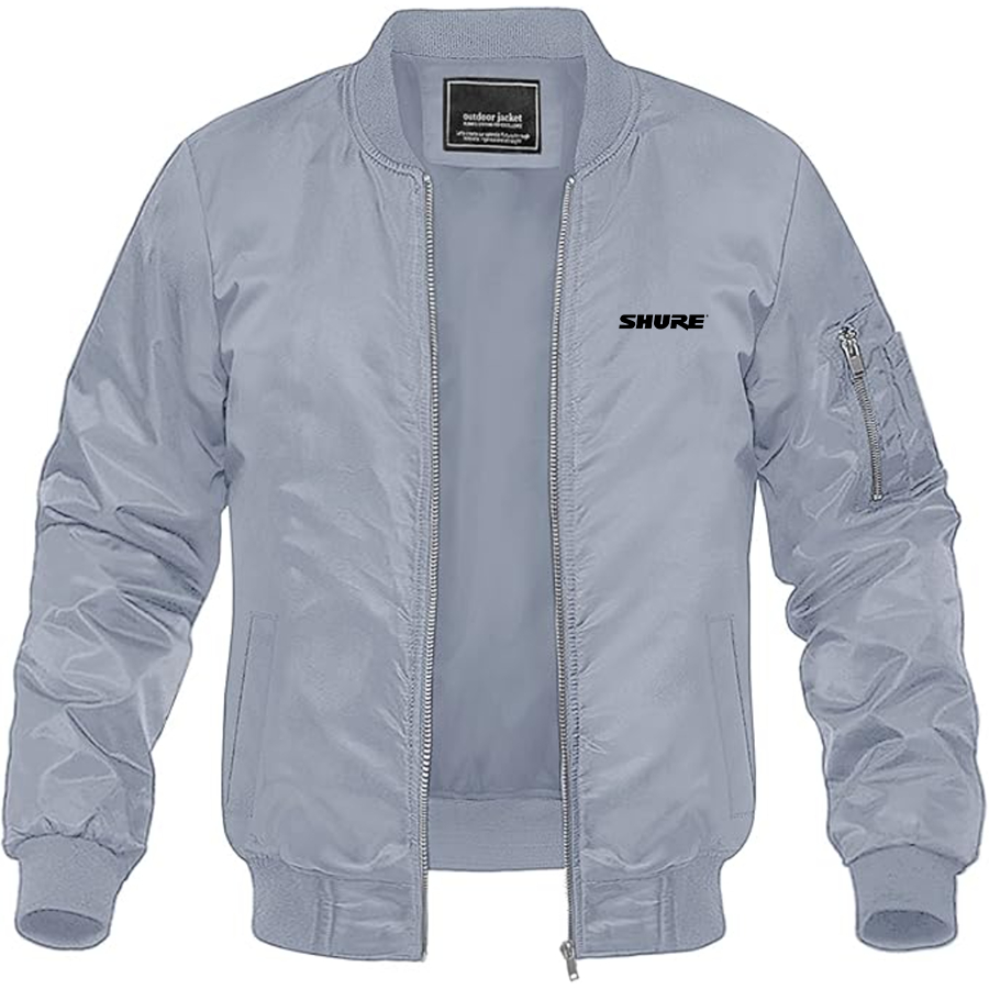 Men's Shure Logo Lightweight Bomber Jacket Windbreaker Softshell Varsity Jacket Coat