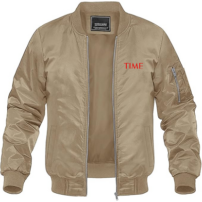 Men's Time Logo Lightweight Bomber Jacket Windbreaker Softshell Varsity Jacket Coat