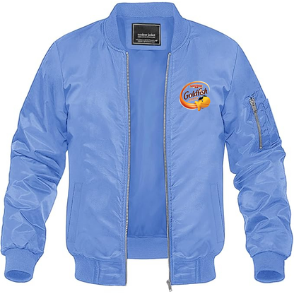 Men's Goldfish Logo Lightweight Bomber Jacket Windbreaker Softshell Varsity Jacket Coat
