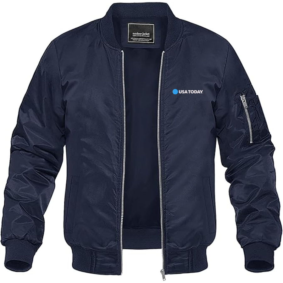 Men's USA Today Logo Lightweight Bomber Jacket Windbreaker Softshell Varsity Jacket Coat