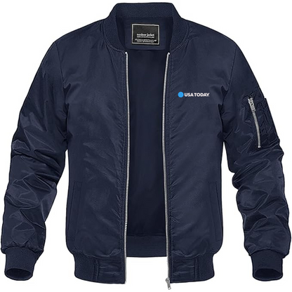 Men's USA Today Logo Lightweight Bomber Jacket Windbreaker Softshell Varsity Jacket Coat
