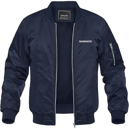 Men's Magnavox Logo Lightweight Bomber Jacket Windbreaker Softshell Varsity Jacket Coat