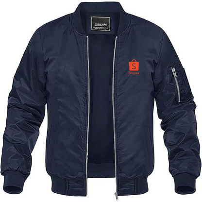 Men's Shopee Logo Lightweight Bomber Jacket Windbreaker Softshell Varsity Jacket Coat