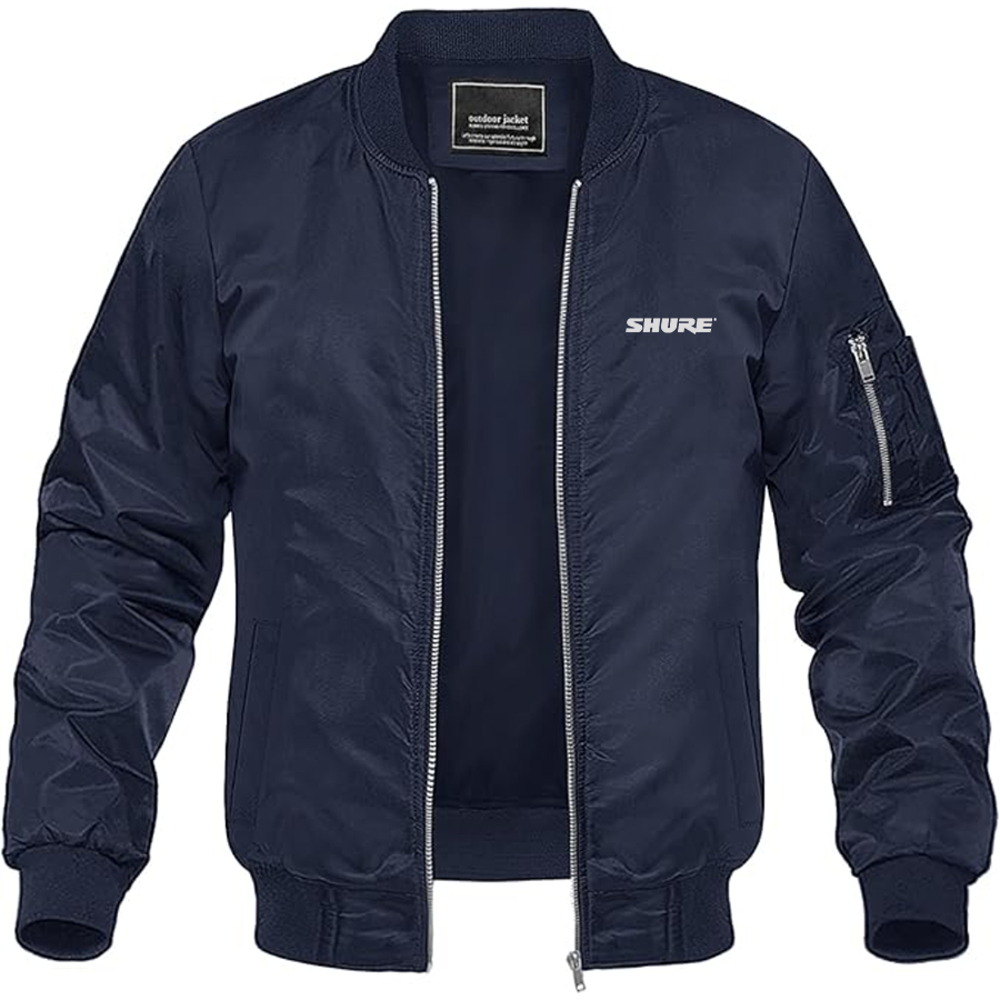 Men's Shure Logo Lightweight Bomber Jacket Windbreaker Softshell Varsity Jacket Coat