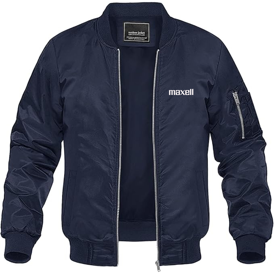 Men's Maxell Logo Lightweight Bomber Jacket Windbreaker Softshell Varsity Jacket Coat