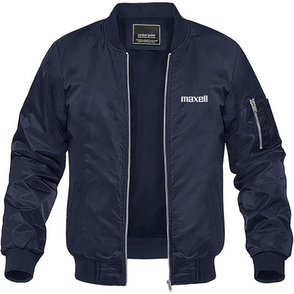 Men's Maxell Logo Lightweight Bomber Jacket Windbreaker Softshell Varsity Jacket Coat