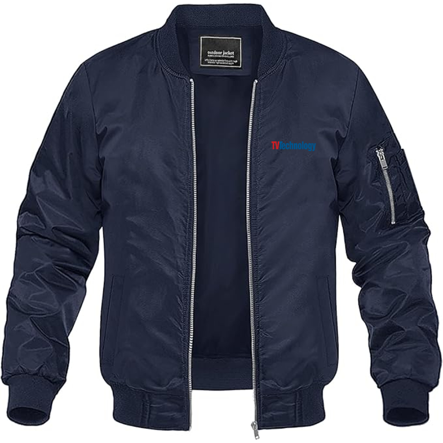 Men's TV Technology Logo Lightweight Bomber Jacket Windbreaker Softshell Varsity Jacket Coat