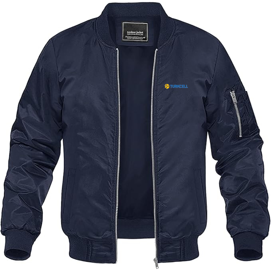 Men's TurkCell Logo Lightweight Bomber Jacket Windbreaker Softshell Varsity Jacket Coat