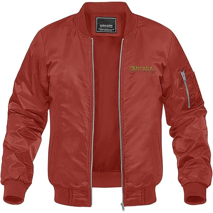 Men's Santana Logo Lightweight Bomber Jacket Windbreaker Softshell Varsity Jacket Coat