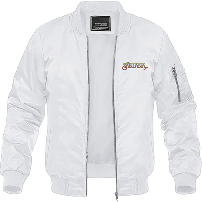 Men's Santana Logo Lightweight Bomber Jacket Windbreaker Softshell Varsity Jacket Coat
