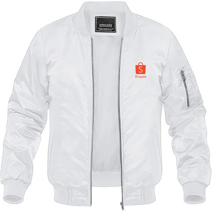 Men's Shopee Logo Lightweight Bomber Jacket Windbreaker Softshell Varsity Jacket Coat