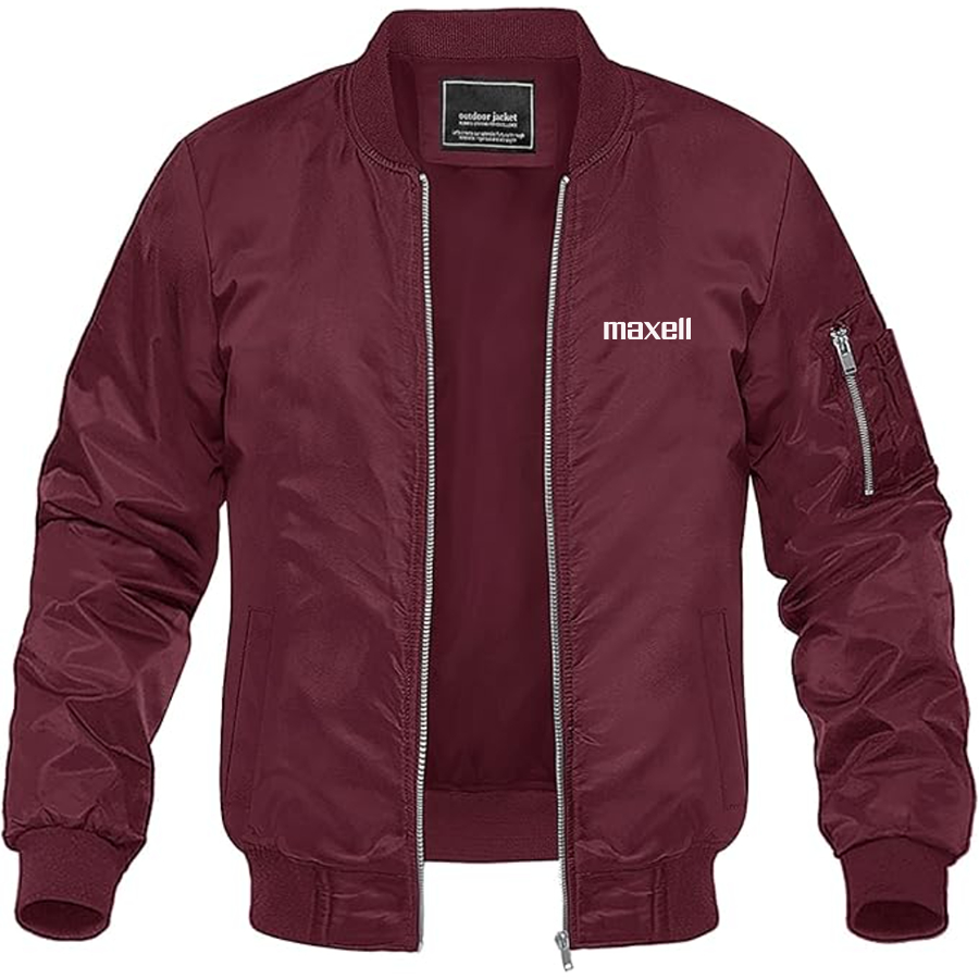 Men's Maxell Logo Lightweight Bomber Jacket Windbreaker Softshell Varsity Jacket Coat