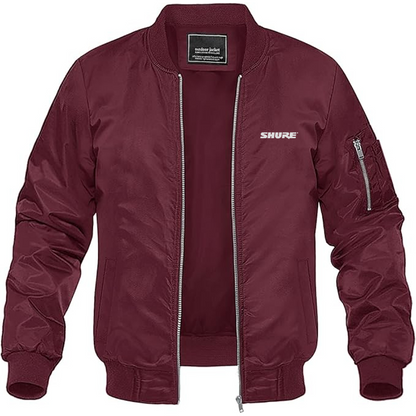 Men's Shure Logo Lightweight Bomber Jacket Windbreaker Softshell Varsity Jacket Coat
