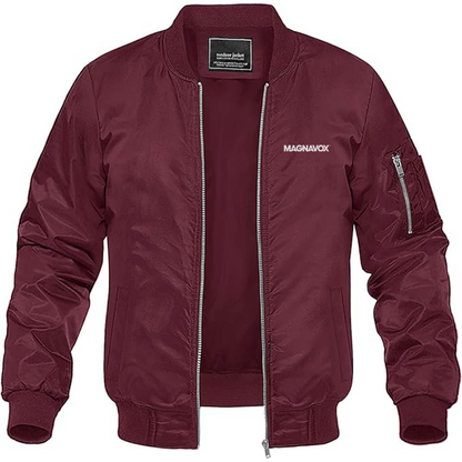 Men's Magnavox Logo Lightweight Bomber Jacket Windbreaker Softshell Varsity Jacket Coat