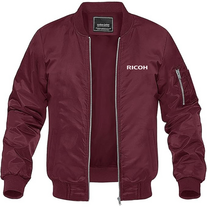 Men's Ricoh Logo Lightweight Bomber Jacket Windbreaker Softshell Varsity Jacket Coat