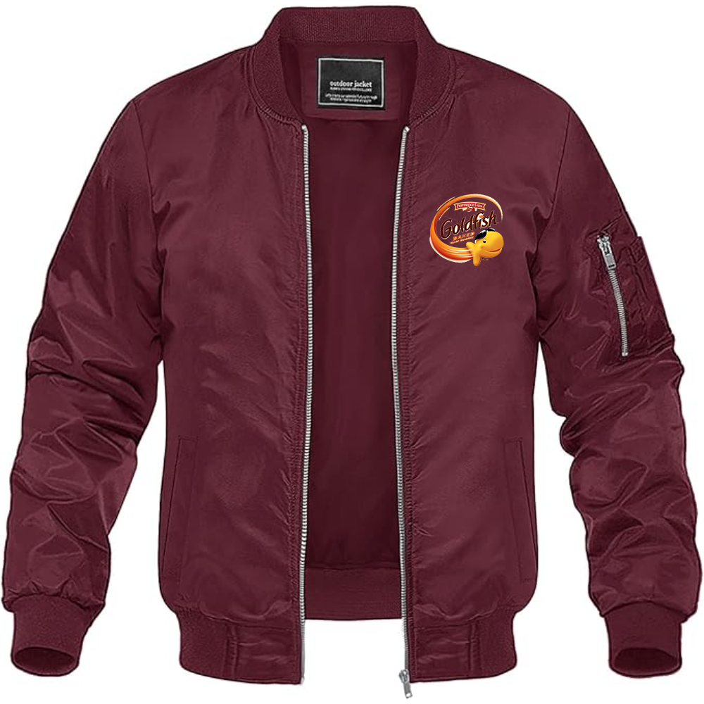 Men's Goldfish Logo Lightweight Bomber Jacket Windbreaker Softshell Varsity Jacket Coat